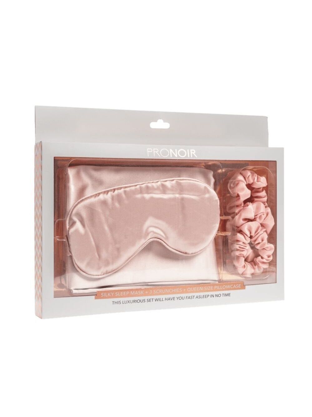 PRONOIR BEAUTY SILKY SLEEP SET IN PINK: PILLOWCASE, SLEEP MASK, 3 SCRUNCHIES